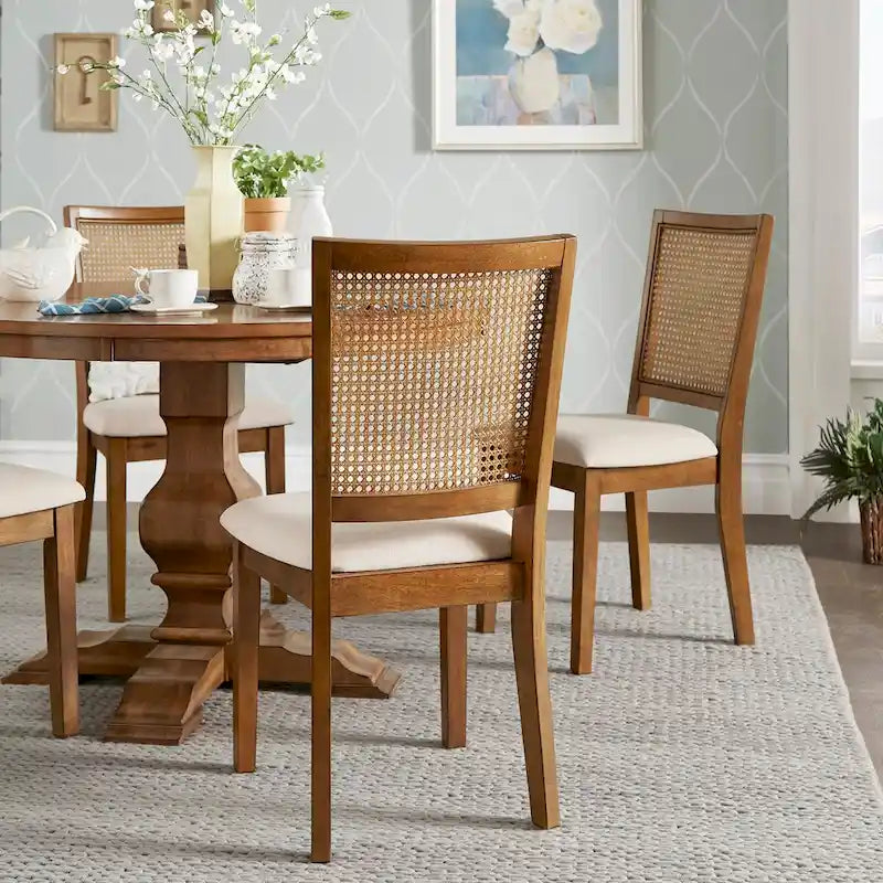 Chaises de salle à manger en lin beige et rotin (Lot de 2) par Classic