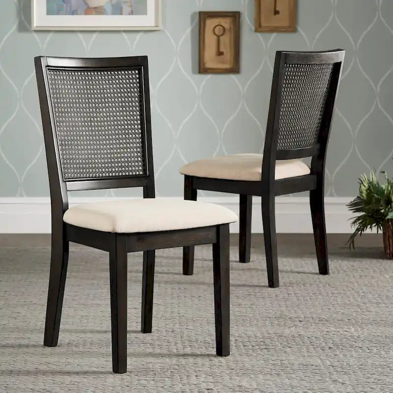 Chaises de salle à manger en lin beige et rotin (Lot de 2) par Classic