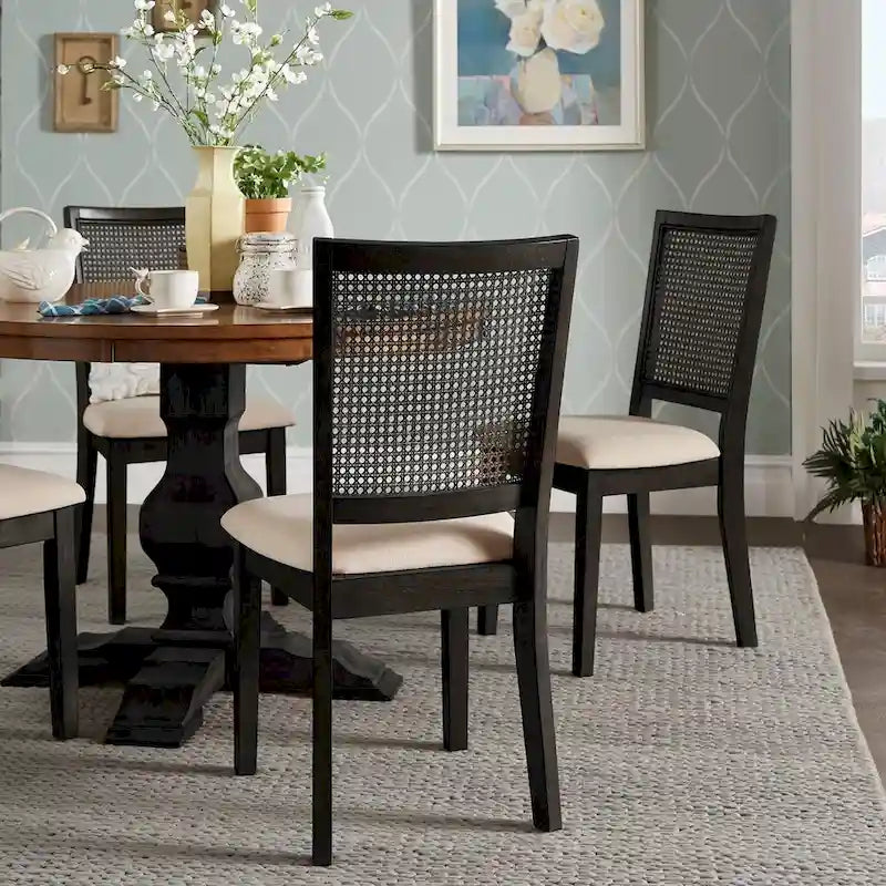 Chaises de salle à manger en lin beige et rotin (Lot de 2) par Classic