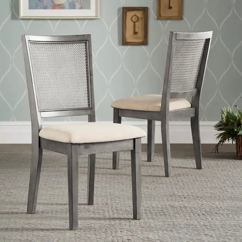 Chaises de salle à manger en rotin et lin beige (lot de 2)