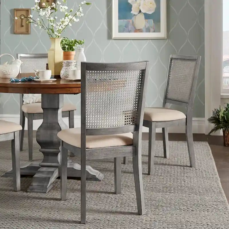 Chaises de salle à manger en rotin et lin beige (lot de 2)