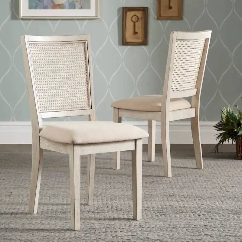 Chaises de salle à manger en rotin et lin beige (lot de 2)