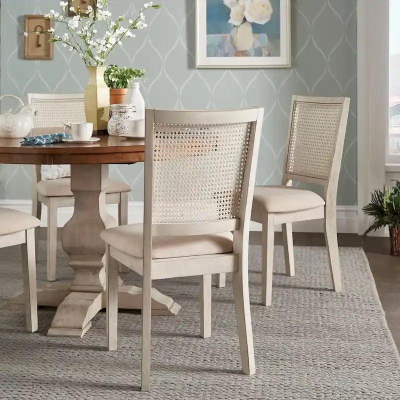 Chaises de salle à manger en rotin et lin beige (lot de 2)