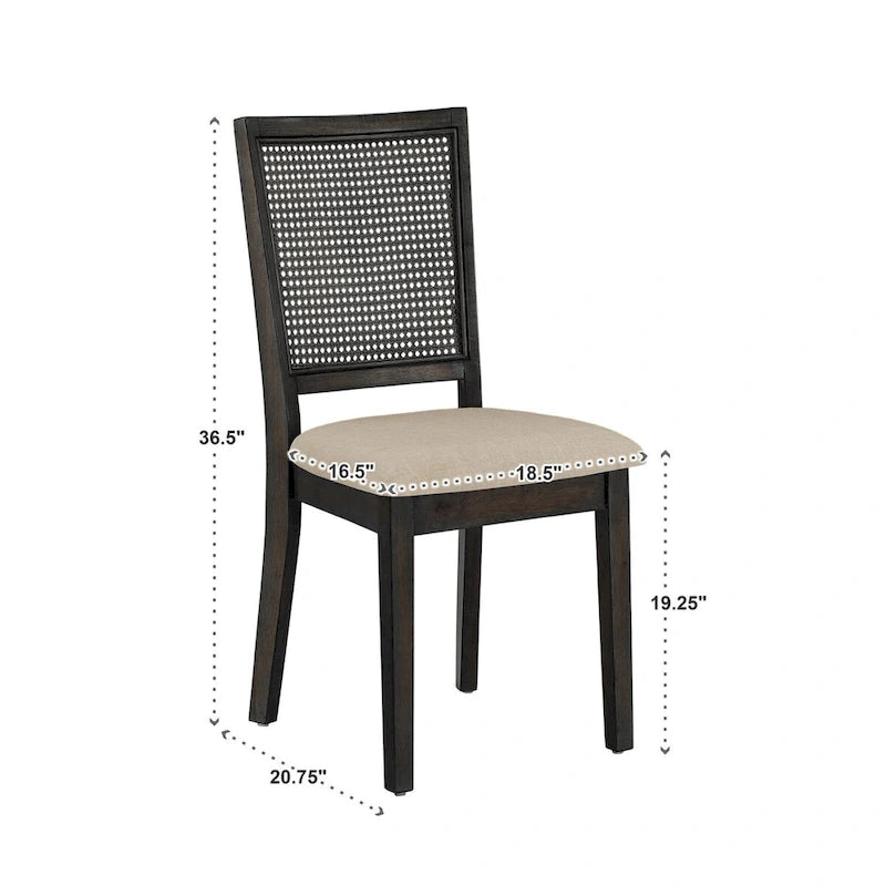 Chaises de salle à manger en rotin et lin beige (lot de 2)