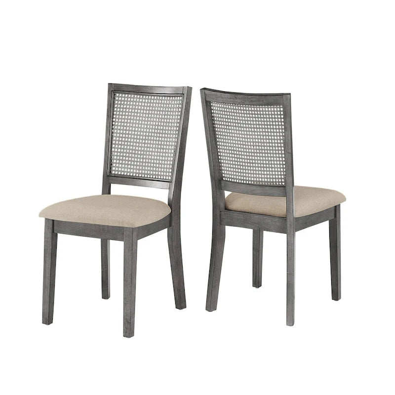 Chaises de salle à manger en rotin et lin beige (lot de 2)
