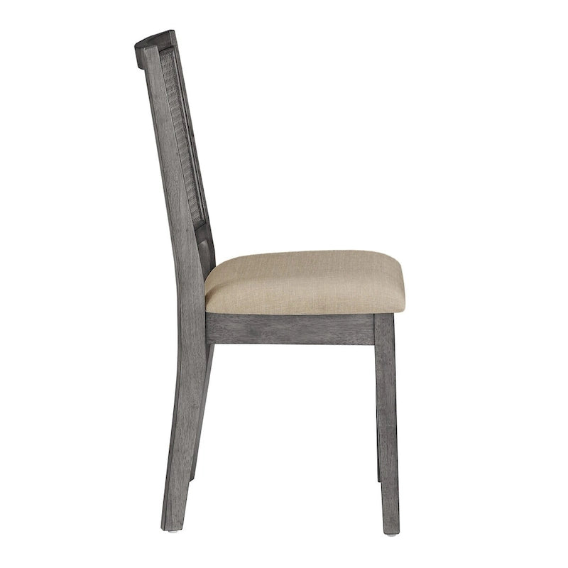 Chaises de salle à manger en rotin et lin beige (lot de 2)