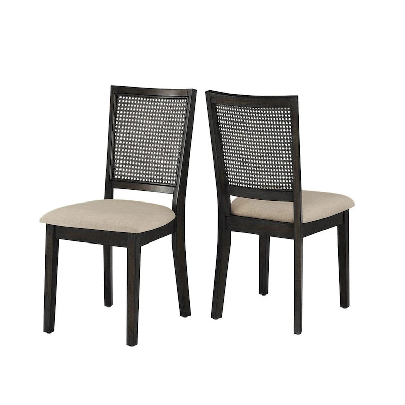 Chaises de salle à manger en rotin et lin beige (lot de 2)