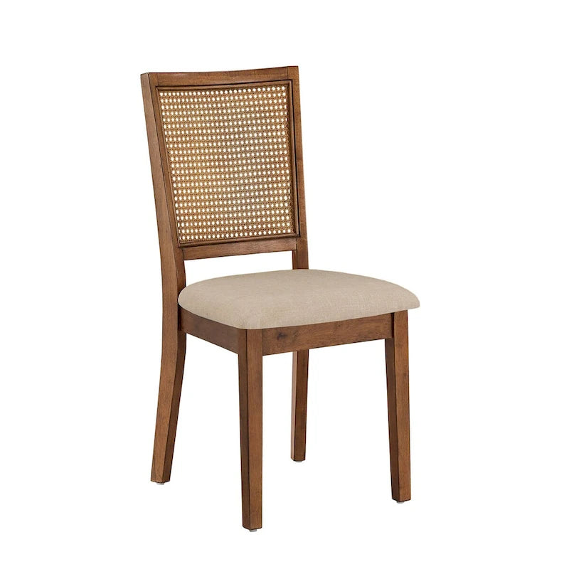 Chaises de salle à manger en rotin et lin beige (lot de 2)
