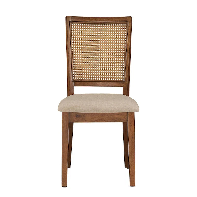Chaises de salle à manger en rotin et lin beige (lot de 2)