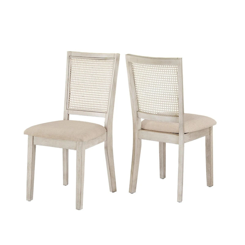 Chaises de salle à manger en rotin et lin beige (lot de 2)