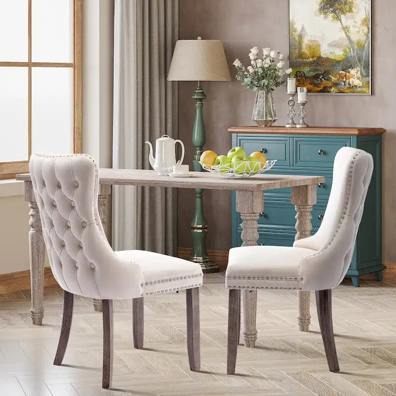 Lot de 2 chaises de salle à manger à oreilles tapissées de velours
