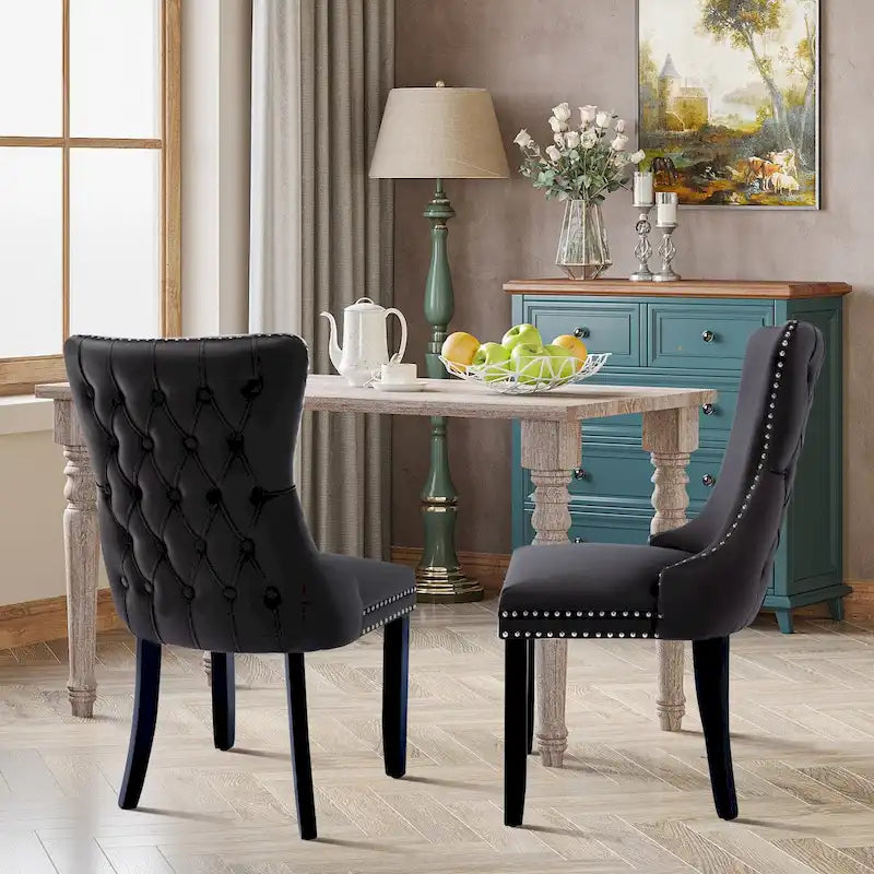 Lot de 2 chaises de salle à manger à oreilles tapissées de velours