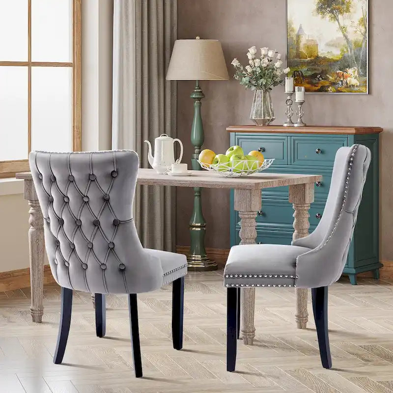 Lot de 2 chaises de salle à manger à oreilles tapissées de velours