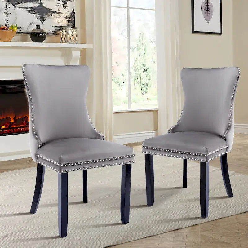 Lot de 2 chaises de salle à manger à oreilles tapissées de velours