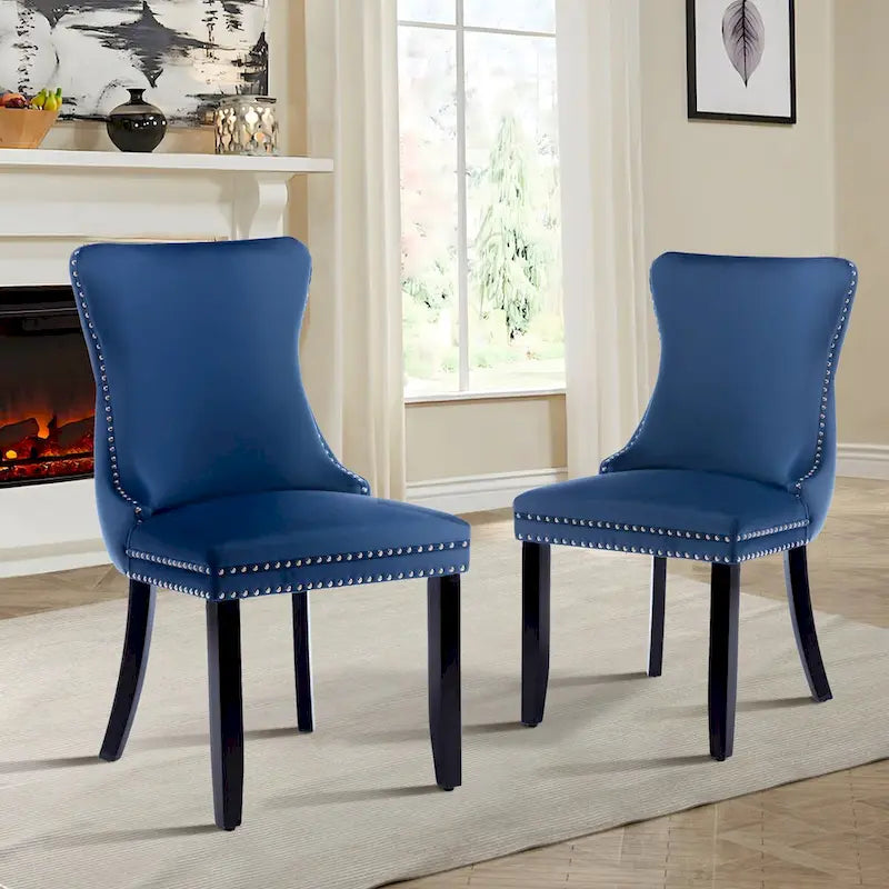 Lot de 2 chaises de salle à manger à oreilles tapissées de velours