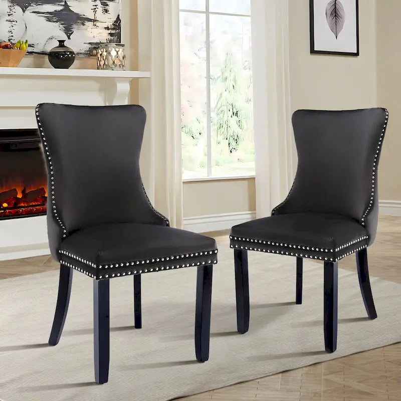 Lot de 2 chaises de salle à manger à oreilles tapissées de velours
