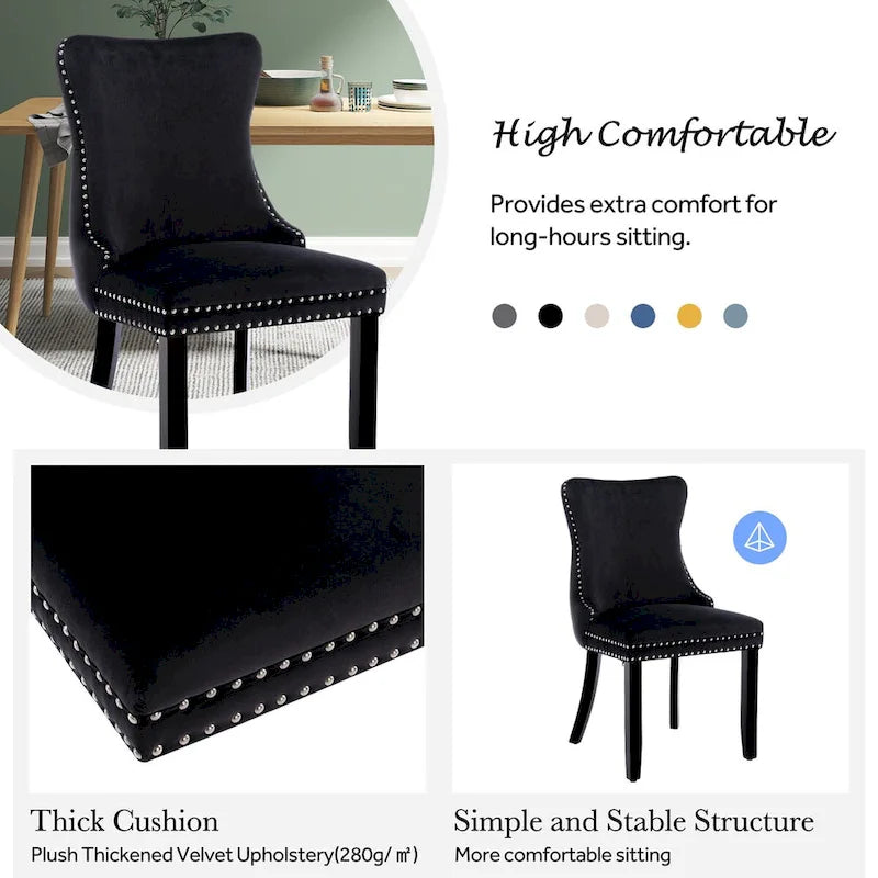 Lot de 2 chaises de salle à manger à oreilles tapissées de velours