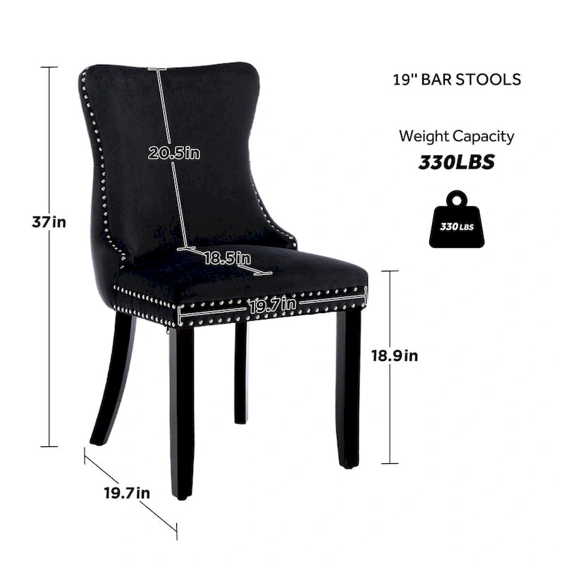 Lot de 2 chaises de salle à manger à oreilles tapissées de velours