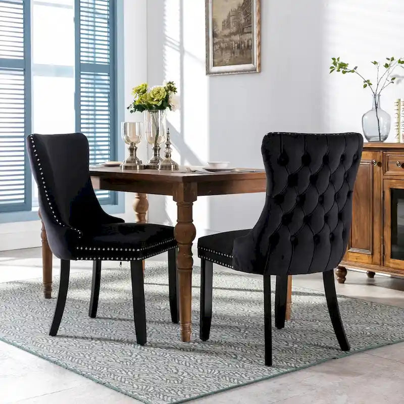 Lot de 2 chaises de salle à manger à oreilles tapissées de velours