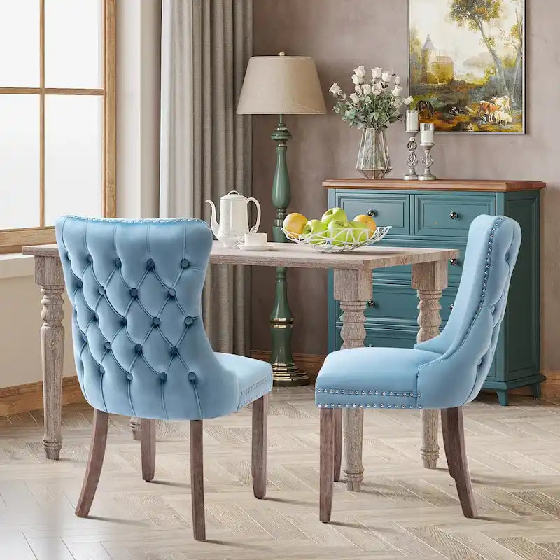 Lot de 2 chaises de salle à manger à oreilles tapissées de velours