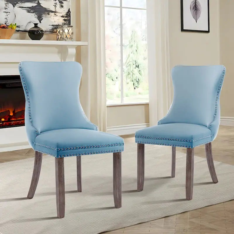 Lot de 2 chaises de salle à manger à oreilles tapissées de velours