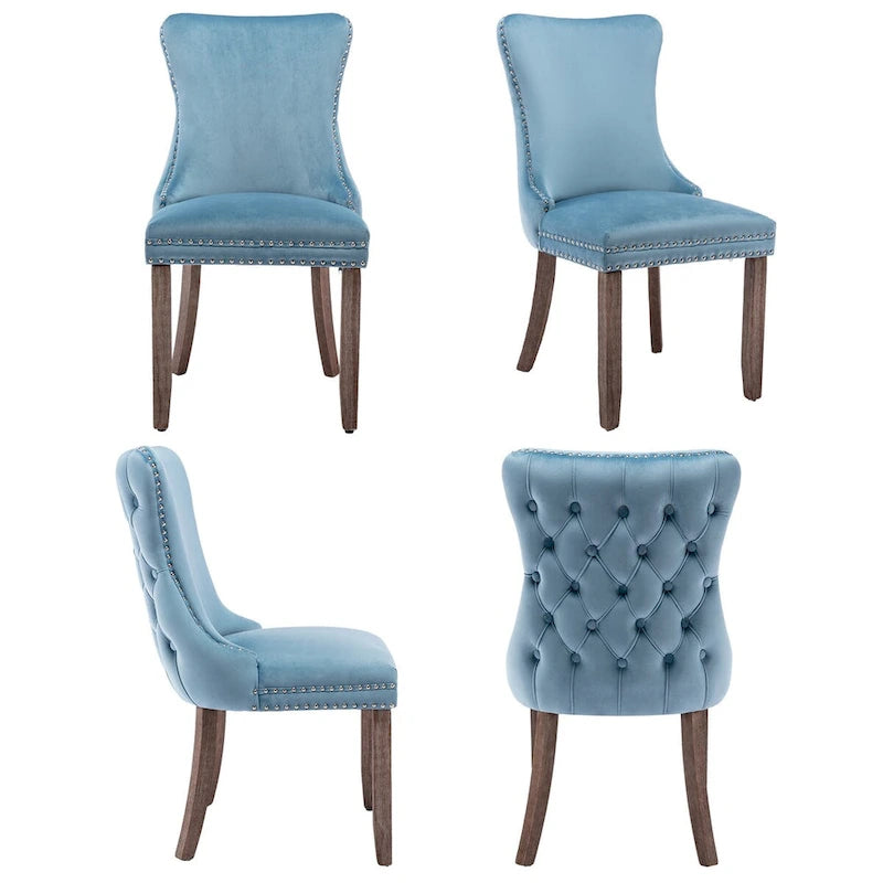 Lot de 2 chaises de salle à manger à oreilles tapissées de velours