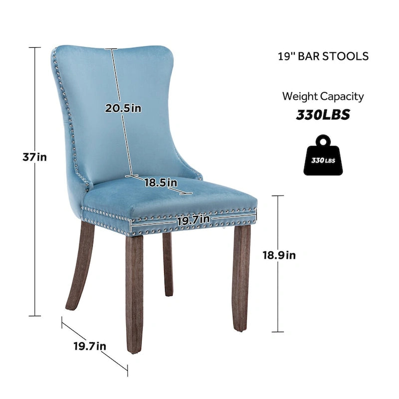 Lot de 2 chaises de salle à manger à oreilles tapissées de velours