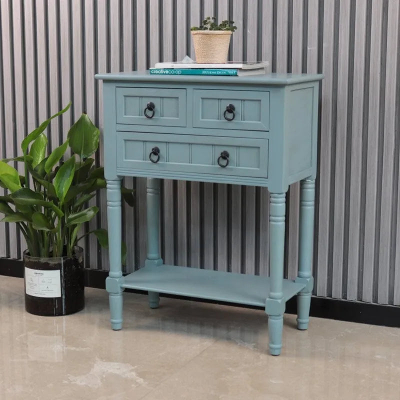 Console avec 3 tiroirs, table d'appoint de canapé avec étagère de rangement inférieure ouverte, table d'entrée robuste pour couloir/salon