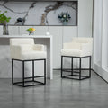 Tabourets de bar modernes en chenille/cuir avec structure en métal et dossier plein (lot de 2)