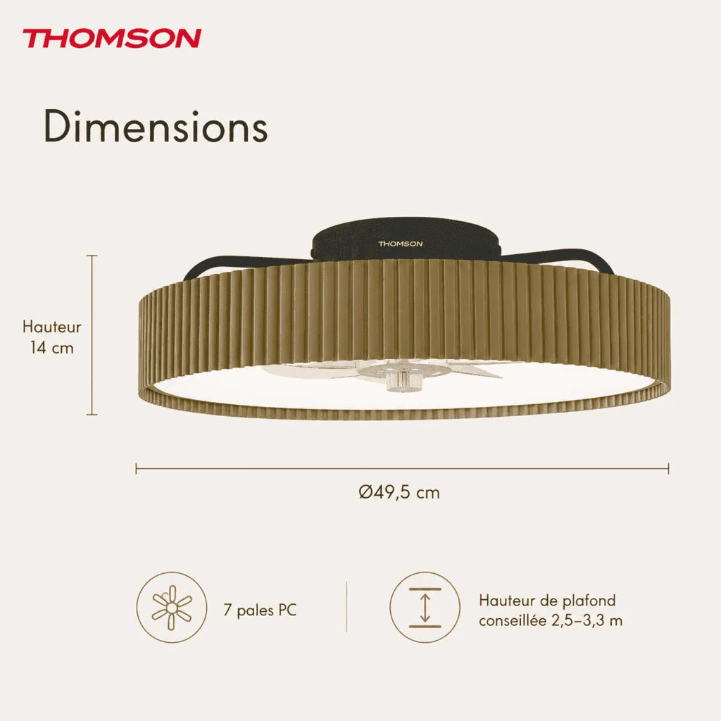 Ventilateur de plafond silencieux, 50 cm, avec éclairage LED intégré de 24 W