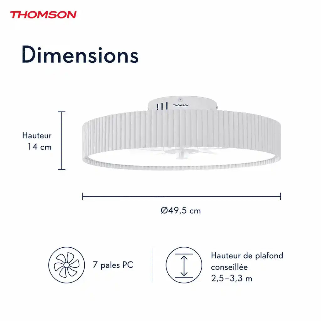 Ventilateur de plafond silencieux, 50 cm, avec éclairage LED intégré de 24 W