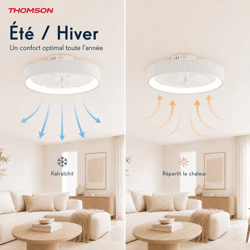 Ventilateur de plafond silencieux, 50 cm, avec éclairage LED intégré de 24 W