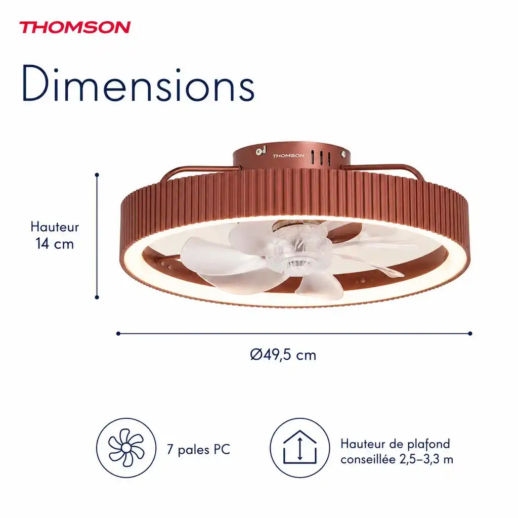 Ventilateur de plafond silencieux, 50 cm, avec éclairage LED intégré de 24 W