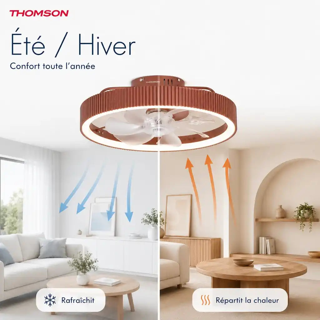 Ventilateur de plafond silencieux, 50 cm, avec éclairage LED intégré de 24 W