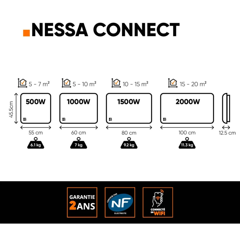 NESSA CONNECT - Radiateur électrique intelligent en céramique à chauffage sec